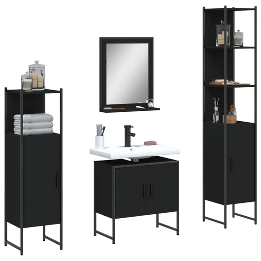 Set Mobili da Bagno 4 pz Nero in Legno Multistrato 3214354