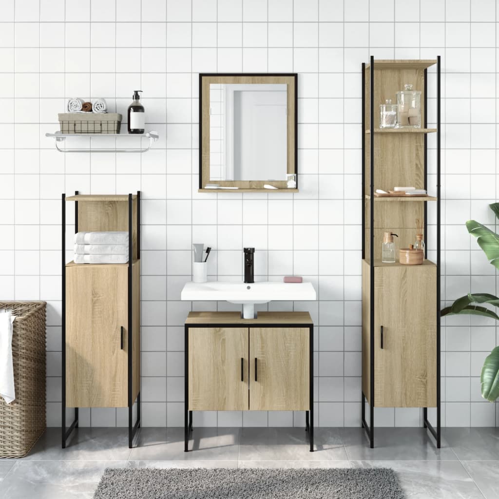 Set Mobili da Bagno 4 pz Rovere Sonoma in Legno Multistrato 3214355