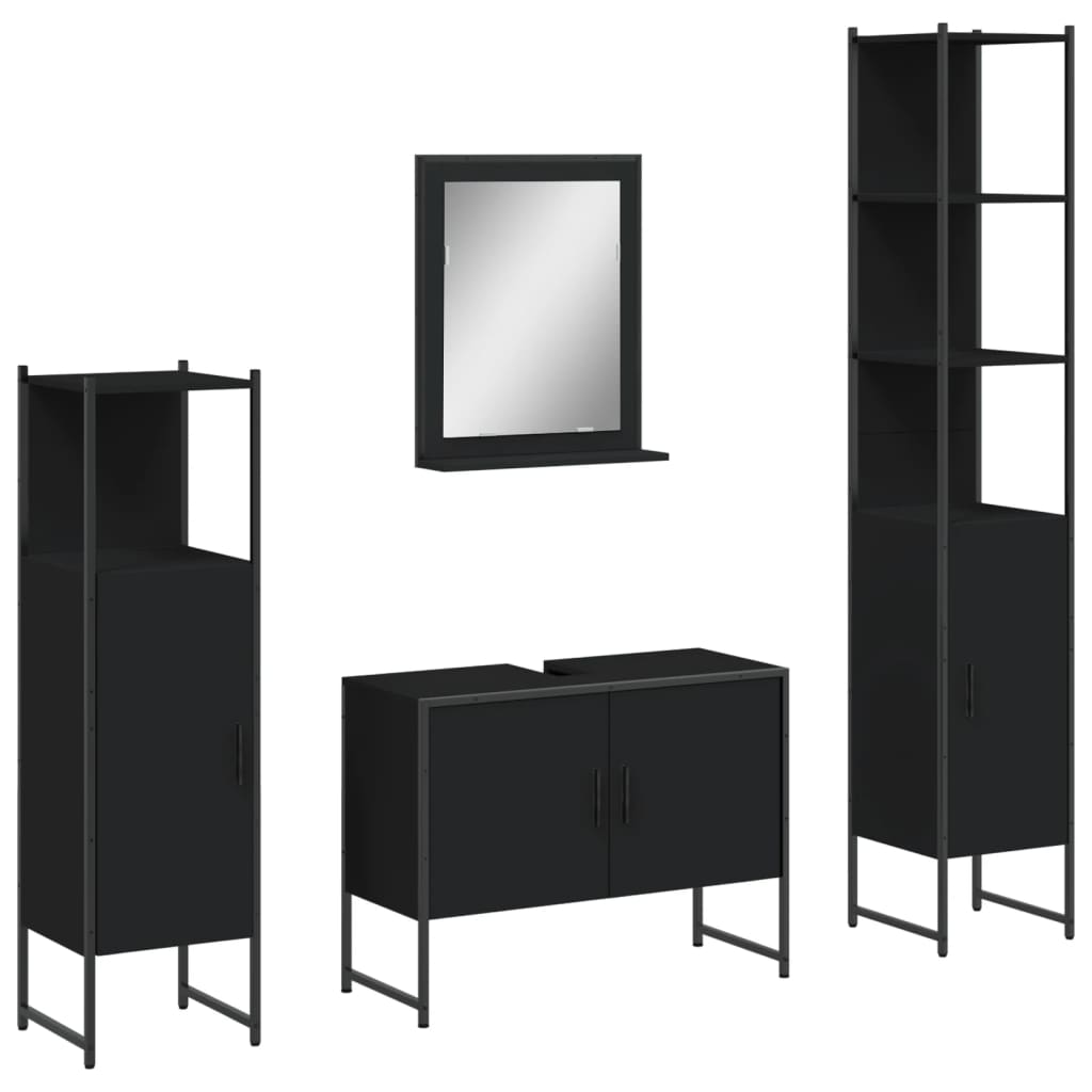 Set Mobili da Bagno 4 pz Nero in Legno Multistrato 3214359