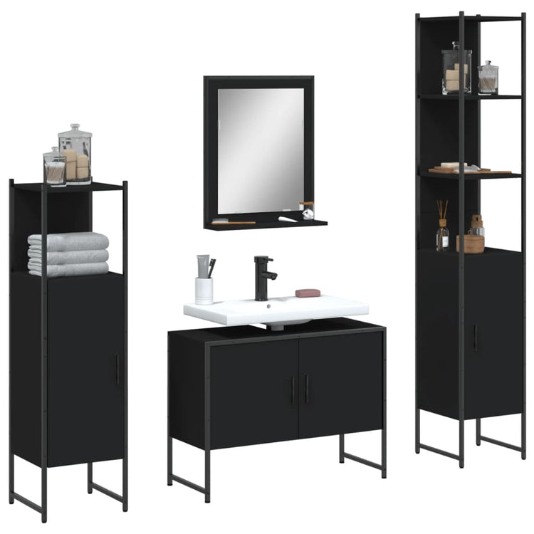 Set Mobili da Bagno 4 pz Nero in Legno Multistrato 3214359