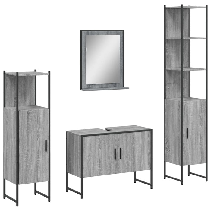 Set Mobili da Bagno 4 pz Grigio Sonoma in Legno Multistrato 3214362