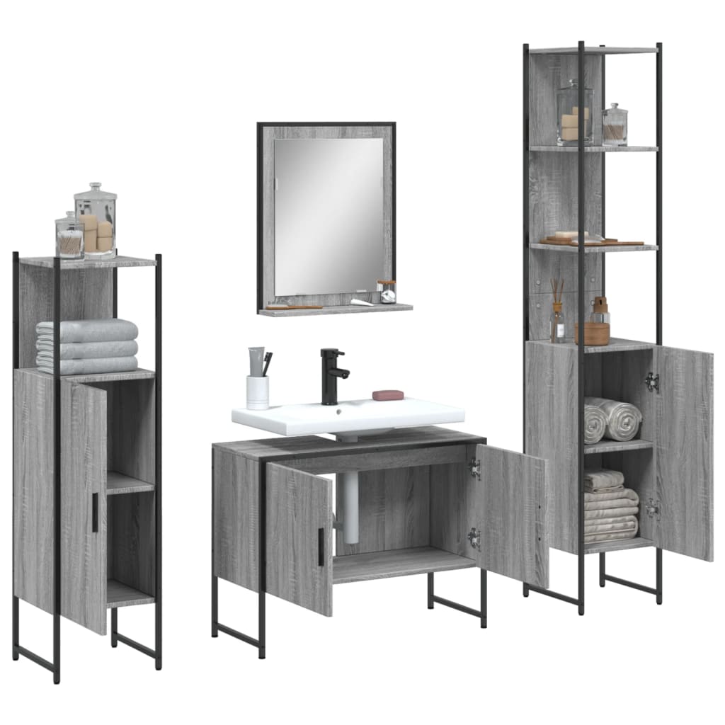 Set Mobili da Bagno 4 pz Grigio Sonoma in Legno Multistrato 3214362