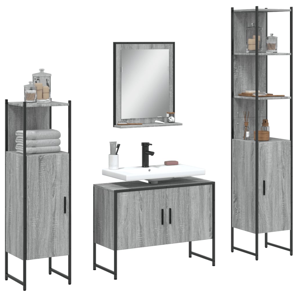 Set Mobili da Bagno 4 pz Grigio Sonoma in Legno Multistrato 3214362