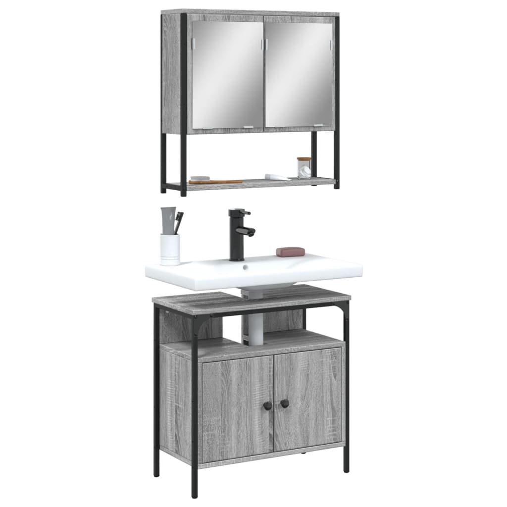 Set Mobili da Bagno 2 pz Grigio Sonoma in Legno Multistrato 3214658