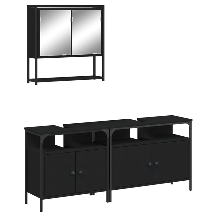 Set Mobili da Bagno 3 pz Nero in Legno Multistrato 3214665