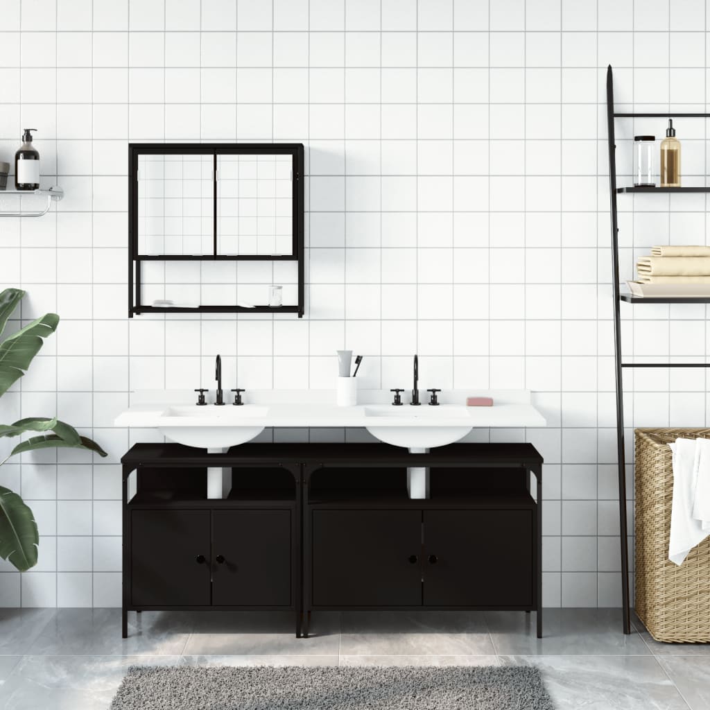 Set Mobili da Bagno 3 pz Nero in Legno Multistrato 3214665