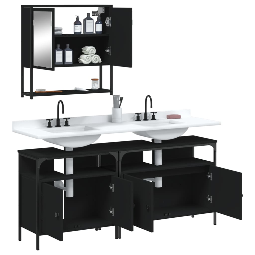 Set Mobili da Bagno 3 pz Nero in Legno Multistrato 3214665