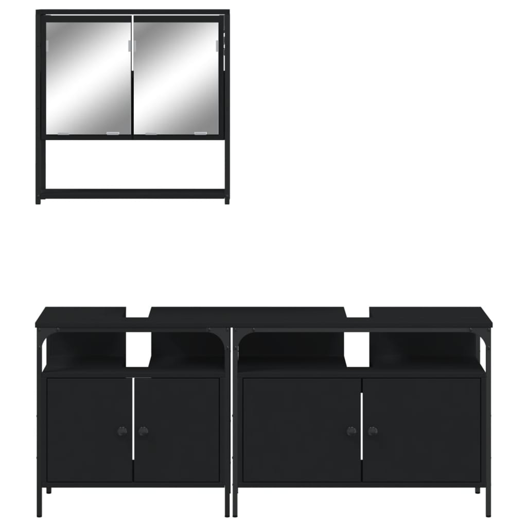 Set Mobili da Bagno 3 pz Nero in Legno Multistrato 3214665