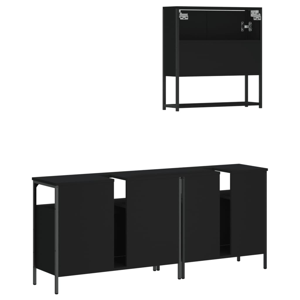 Set Mobili da Bagno 3 pz Nero in Legno Multistrato 3214665