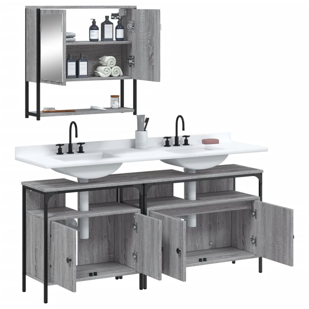 Set Mobili da Bagno 3 pz Grigio Sonoma in Legno Multistrato 3214668