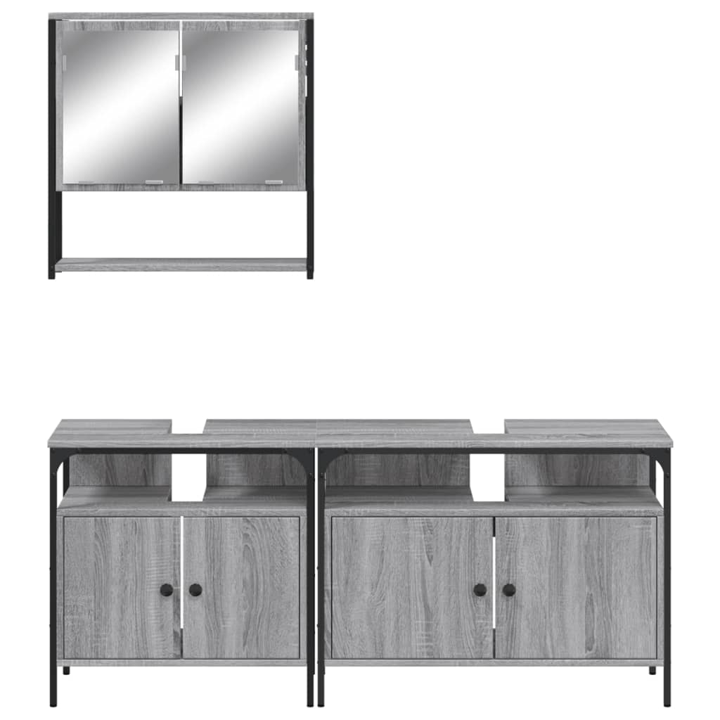 Set Mobili da Bagno 3 pz Grigio Sonoma in Legno Multistrato 3214668