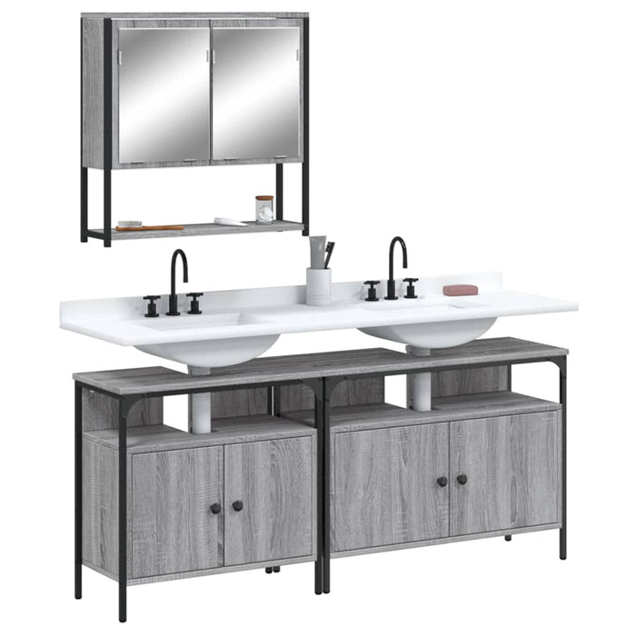 Set Mobili da Bagno 3 pz Grigio Sonoma in Legno Multistratocod mxl 115543