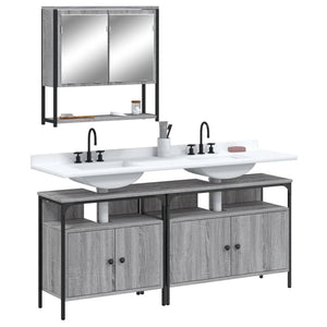 Set Mobili da Bagno 3 pz Grigio Sonoma in Legno Multistrato 3214668