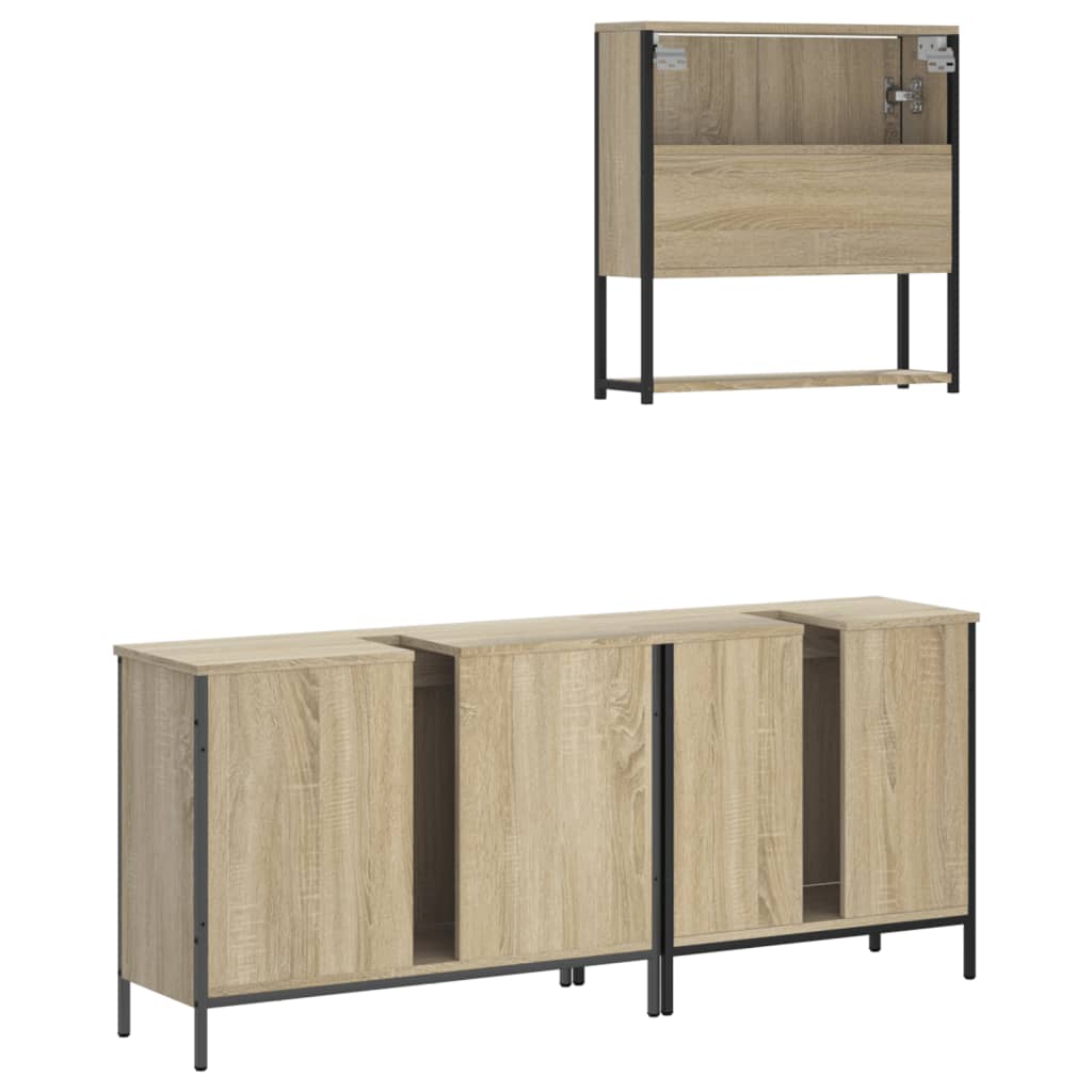 Set Mobili da Bagno 3 pz Rovere Sonoma in Legno Multistrato 3214671