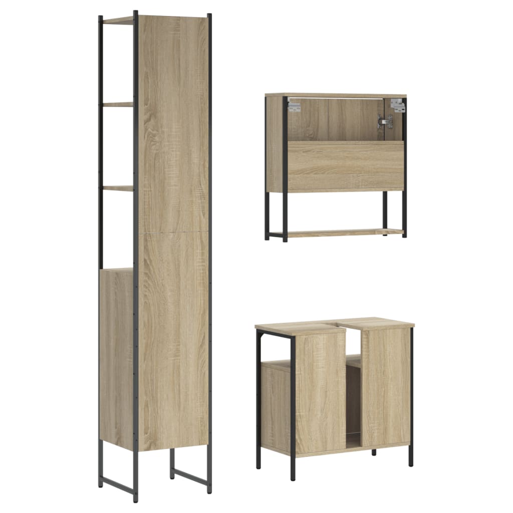 Set Mobili da Bagno 3 pz Rovere Sonoma in Legno Multistrato 3214676