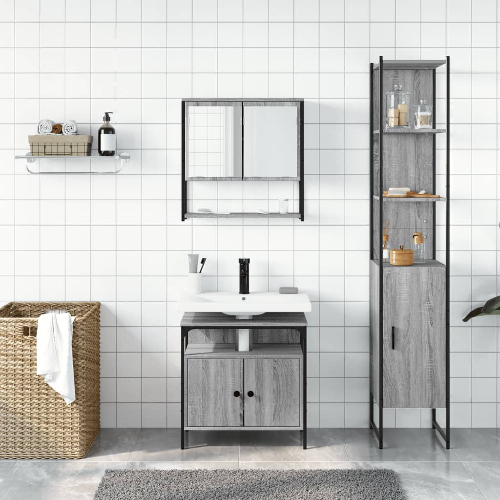 Set Mobili da Bagno 3 pz Grigio Sonoma in Legno Multistrato 3214678