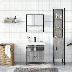 Set Mobili da Bagno 3 pz Grigio Sonoma in Legno Multistrato 3214678