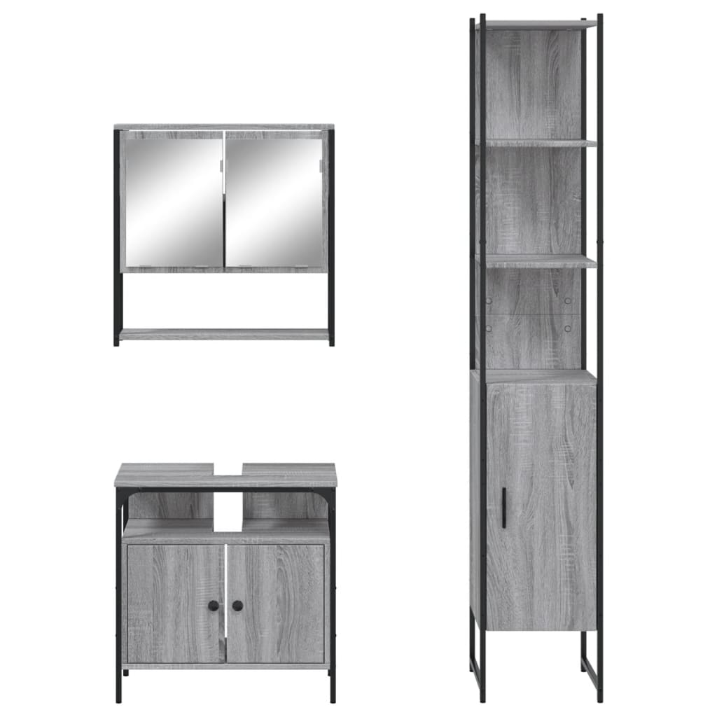 Set Mobili da Bagno 3 pz Grigio Sonoma in Legno Multistrato 3214678