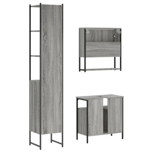 Set Mobili da Bagno 3 pz Grigio Sonoma in Legno Multistrato 3214678