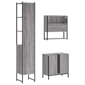 Set Mobili da Bagno 3 pz Grigio Sonoma in Legno Multistrato 3214683