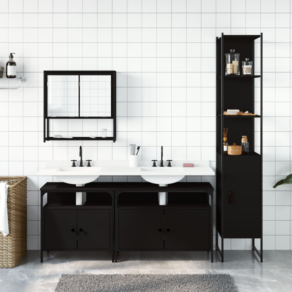 Set Mobili da Bagno 4 pz Nero in Legno Multistrato 3214685