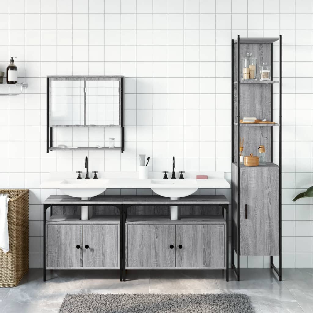 Set Mobili da Bagno 4 pz Grigio Sonoma in Legno Multistrato 3214688