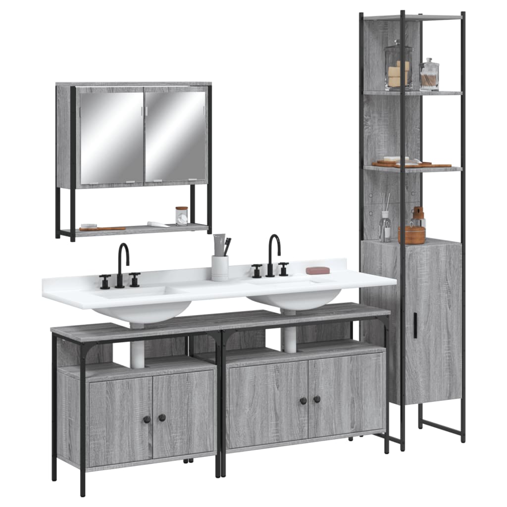 Set Mobili da Bagno 4 pz Grigio Sonoma in Legno Multistrato 3214688