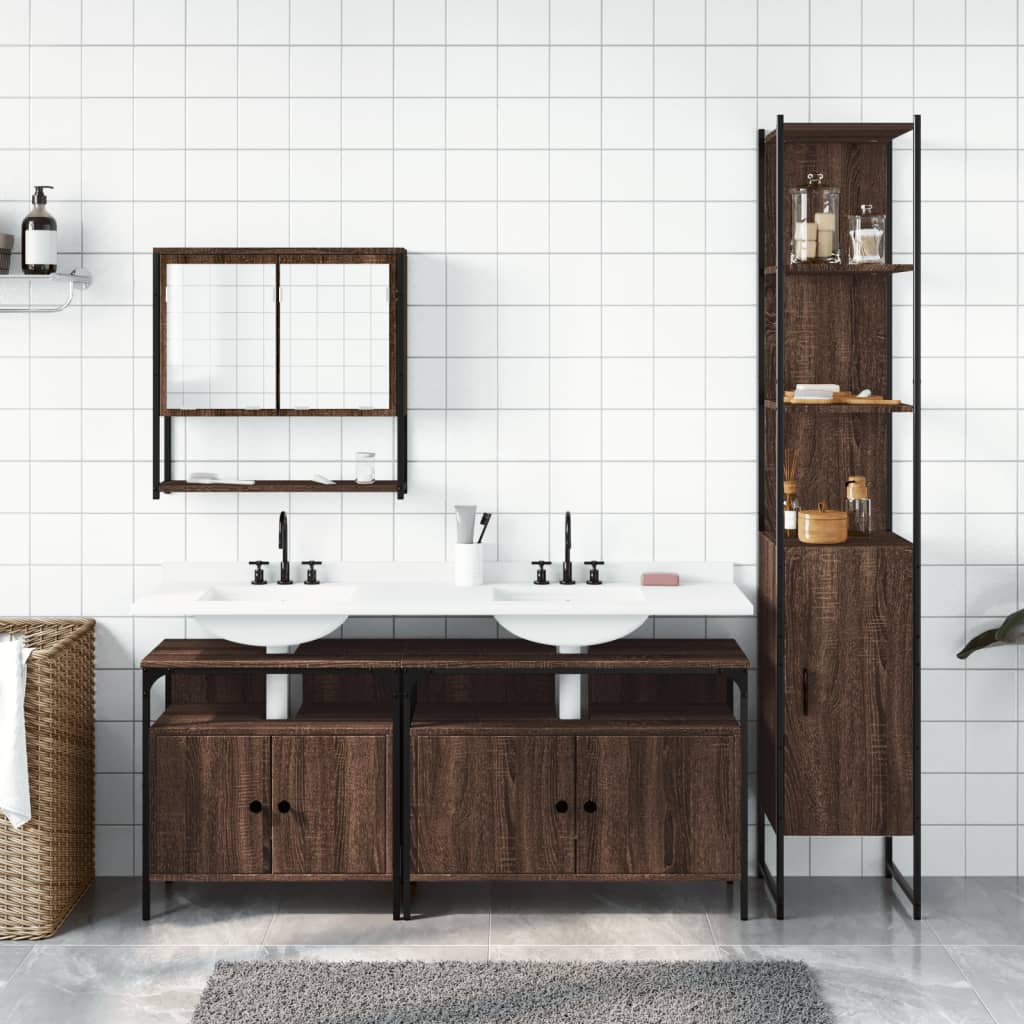 Set Mobili da Bagno 4 pz Rovere Marrone in Legno Multistrato 3214689