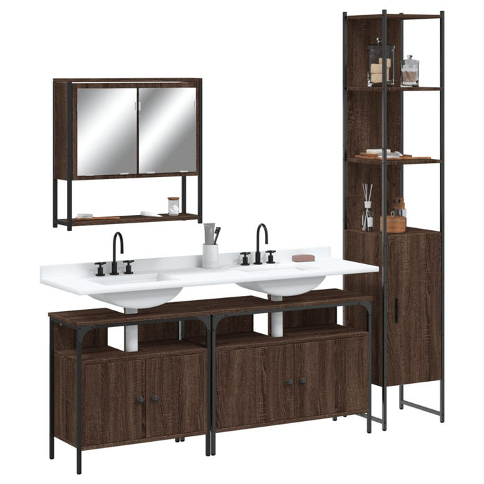 Set Mobili da Bagno 4 pz Rovere Marrone in Legno Multistratocod mxl 115269