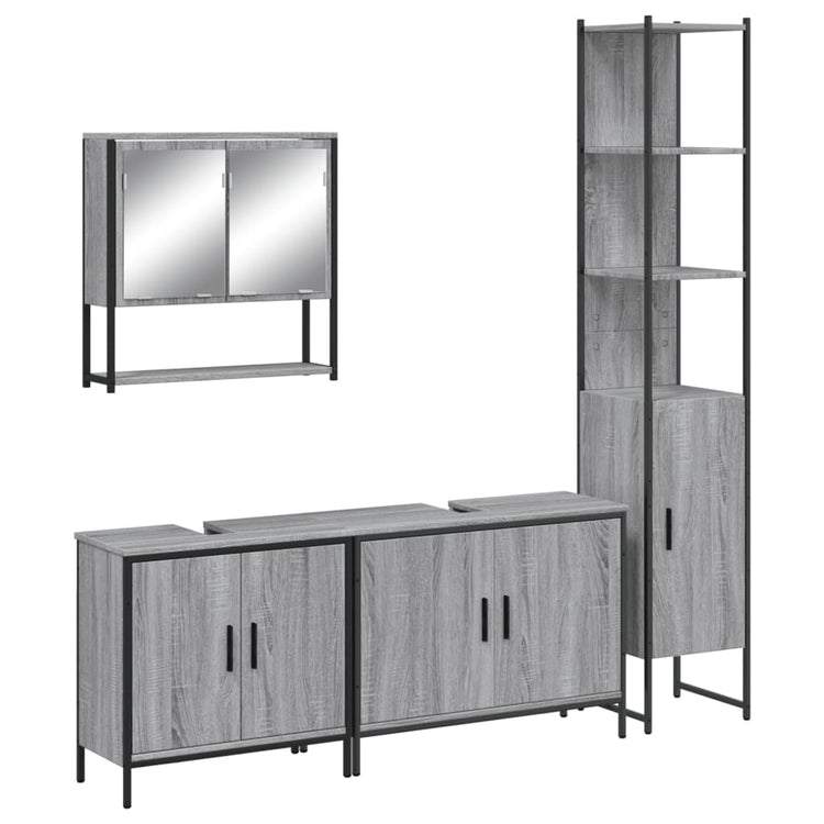 Set Mobili da Bagno 4 pz Grigio Sonoma in Legno Multistrato 3214693