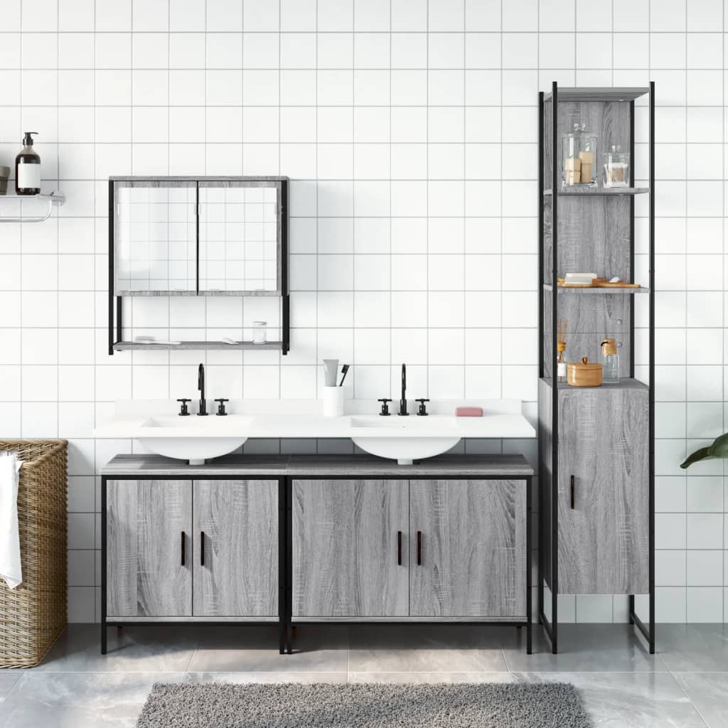 Set Mobili da Bagno 4 pz Grigio Sonoma in Legno Multistrato 3214693