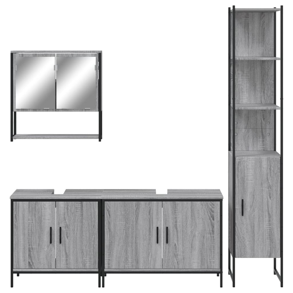 Set Mobili da Bagno 4 pz Grigio Sonoma in Legno Multistrato 3214693