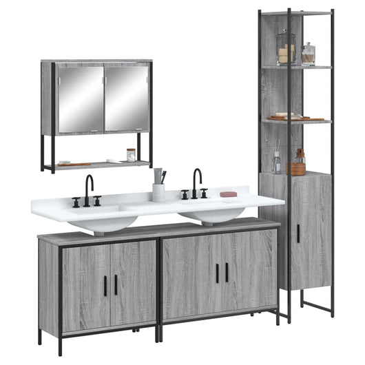 Set Mobili da Bagno 4 pz Grigio Sonoma in Legno Multistrato 3214693