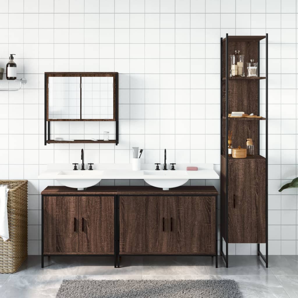 Set Mobili da Bagno 4 pz Rovere Marrone in Legno Multistratocod mxl 115268