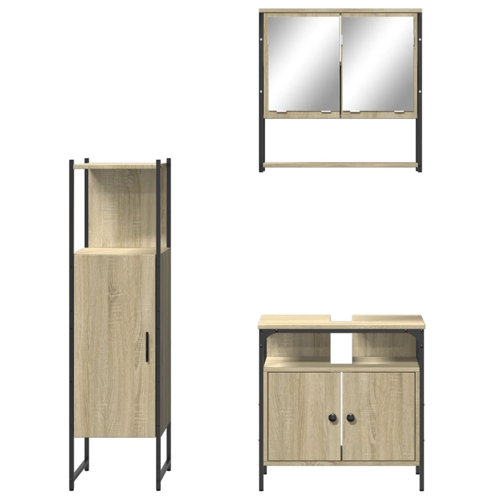 Set Mobili da Bagno 3 pz Rovere Sonoma in Legno Multistrato 3214696