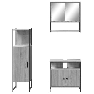 Set Mobili da Bagno 3 pz Grigio Sonoma in Legno Multistrato 3214698