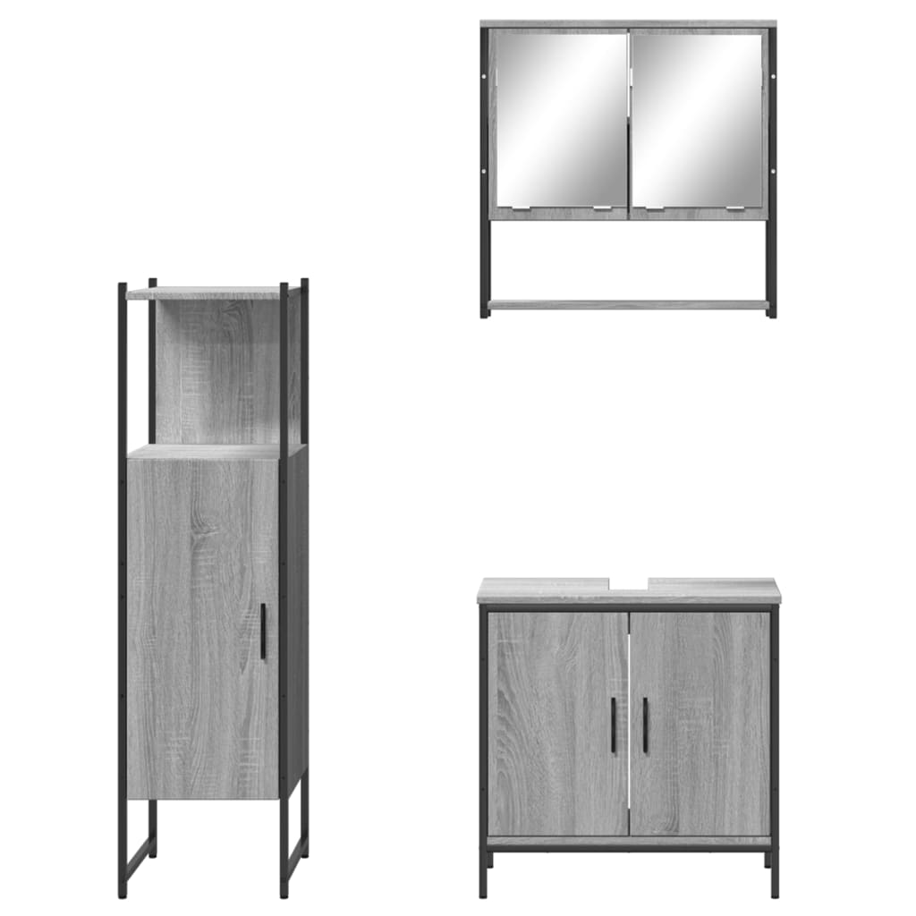 Set Mobili da Bagno 3 pz Grigio Sonoma in Legno Multistrato 3214703