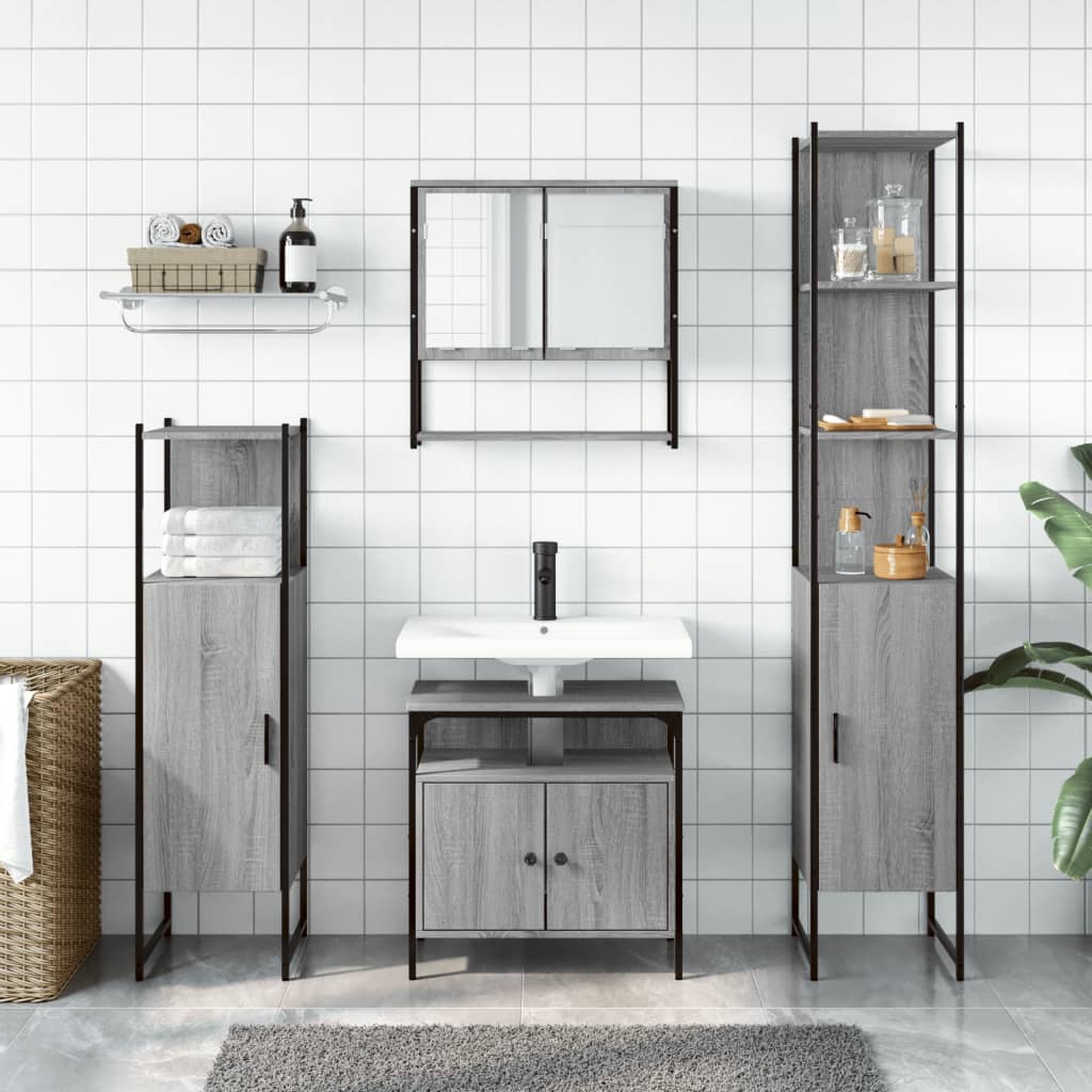 Set Mobili da Bagno 4 pz Grigio Sonoma in Legno Multistrato 3214713