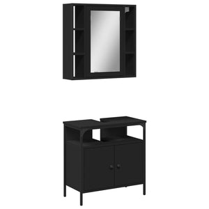 Set Mobili da Bagno 2 pz Nero in Legno Multistrato 3214715