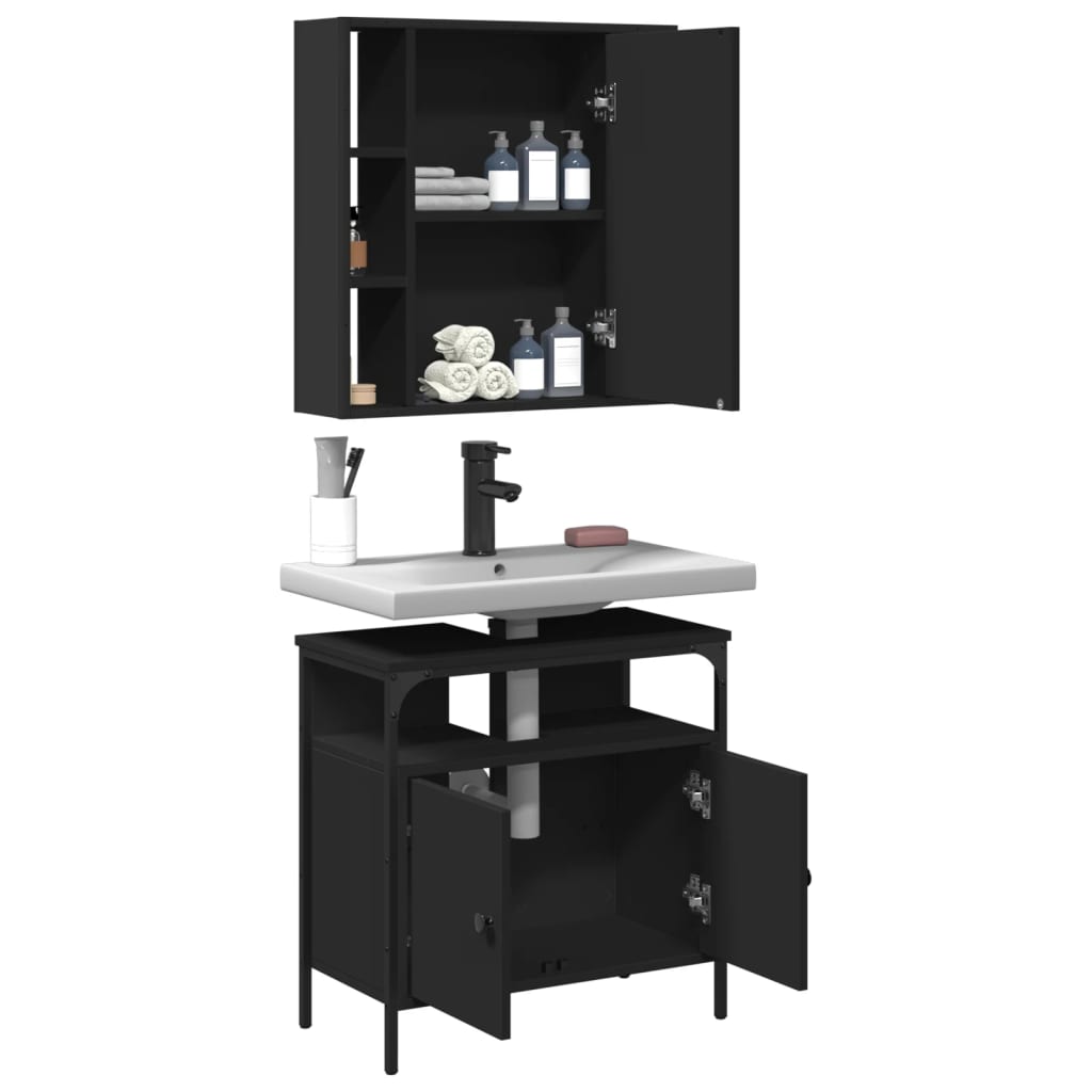 Set Mobili da Bagno 2 pz Nero in Legno Multistrato 3214715