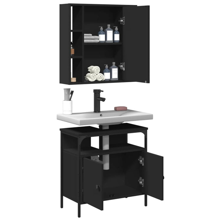 Set Mobili da Bagno 2 pz Nero in Legno Multistrato 3214715