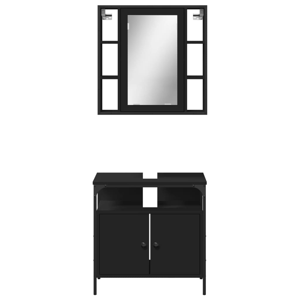 Set Mobili da Bagno 2 pz Nero in Legno Multistrato 3214715