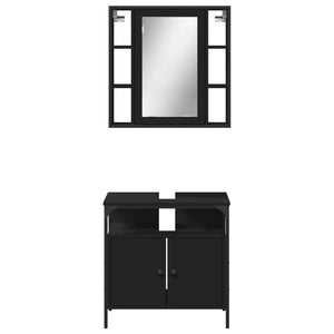 Set Mobili da Bagno 2 pz Nero in Legno Multistrato 3214715