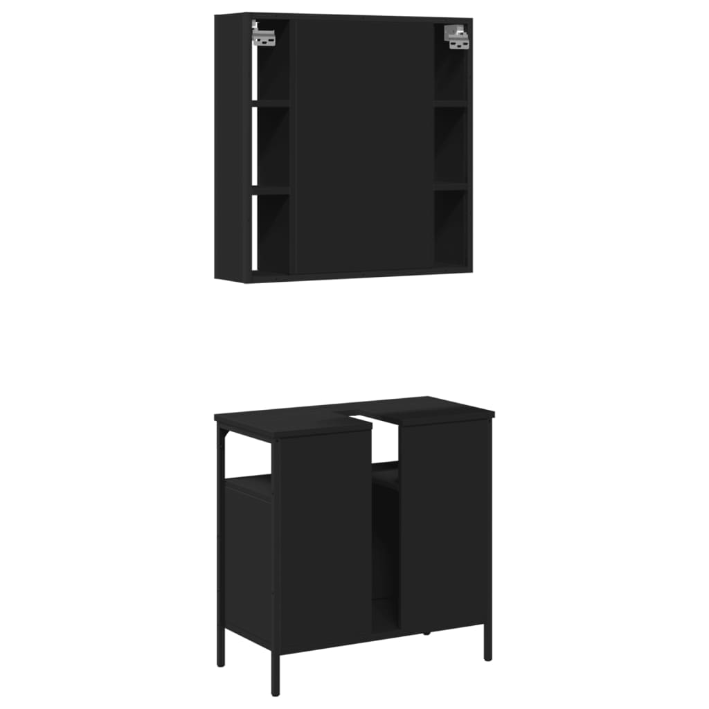 Set Mobili da Bagno 2 pz Nero in Legno Multistrato 3214715