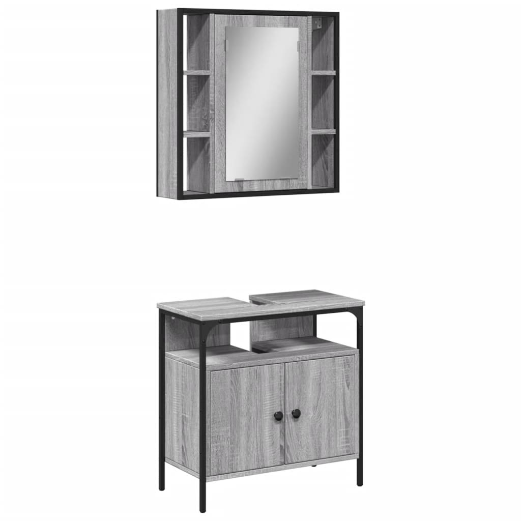 Set Mobili da Bagno 2 pz Grigio Sonoma in Legno Multistrato 3214718