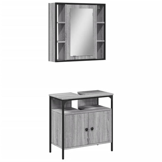 Set Mobili da Bagno 2 pz Grigio Sonoma in Legno Multistrato 3214718