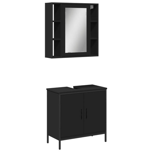 Set Mobili da Bagno 2 pz Nero in Legno Multistrato 3214720