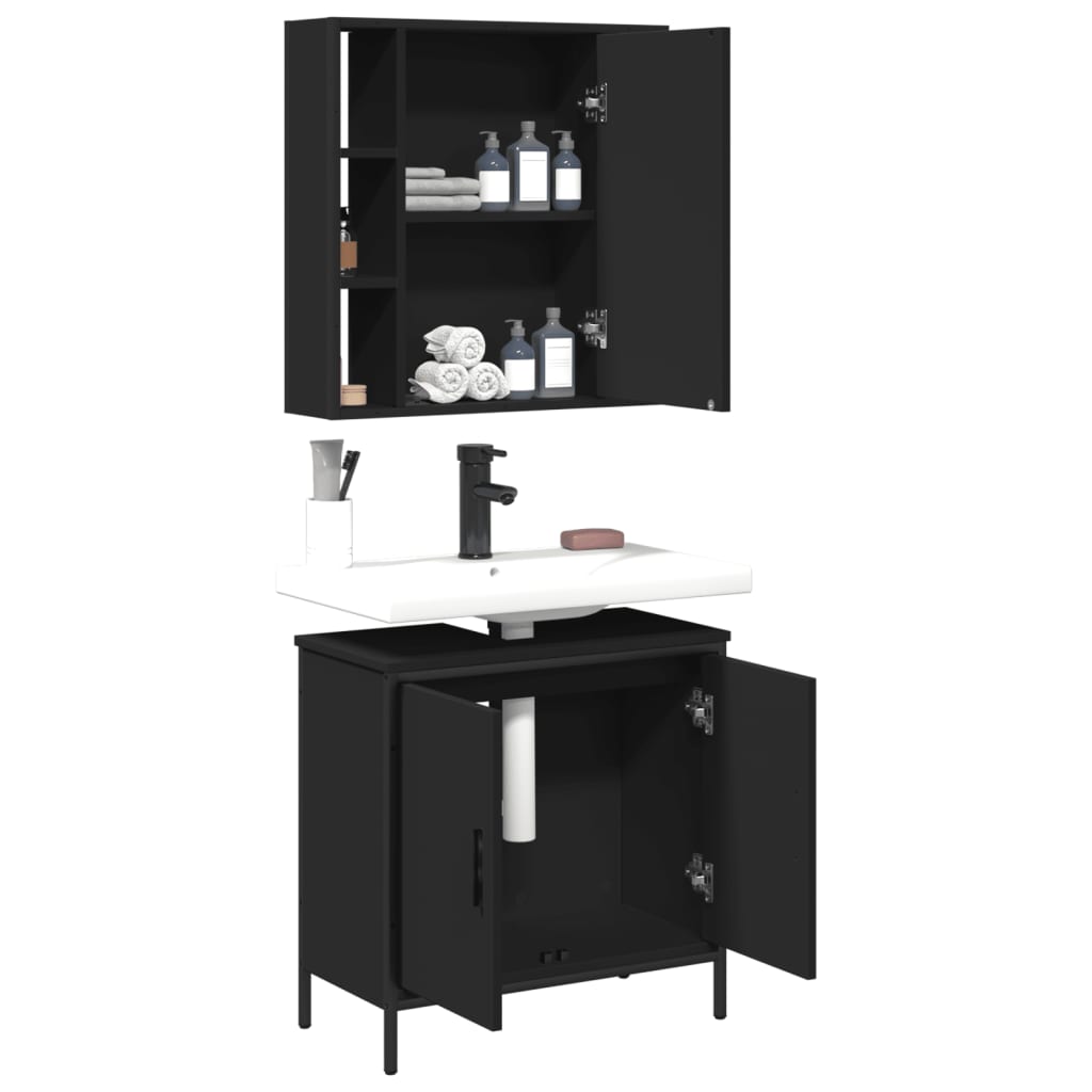 Set Mobili da Bagno 2 pz Nero in Legno Multistrato 3214720