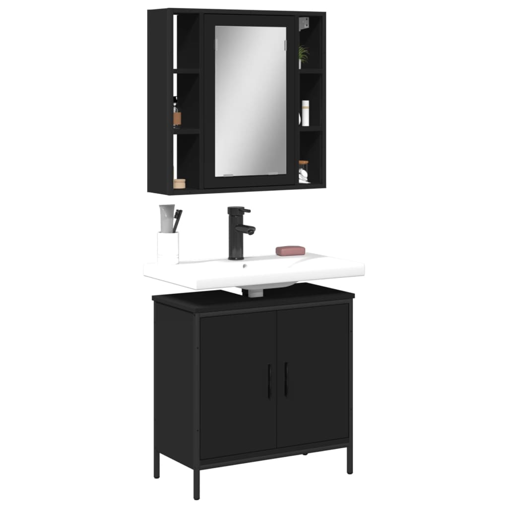 Set Mobili da Bagno 2 pz Nero in Legno Multistrato 3214720