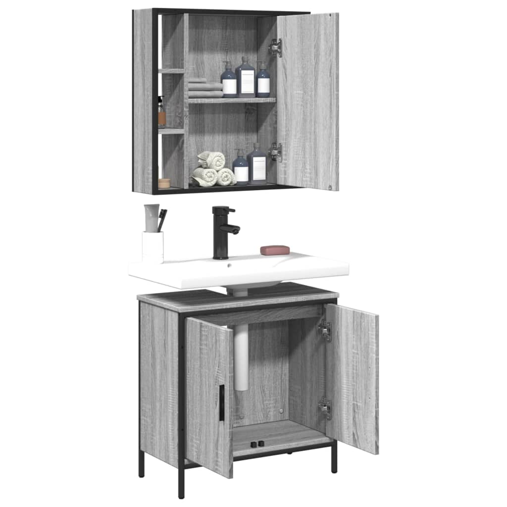 Set Mobili da Bagno 2 pz Grigio Sonoma in Legno Multistrato 3214723